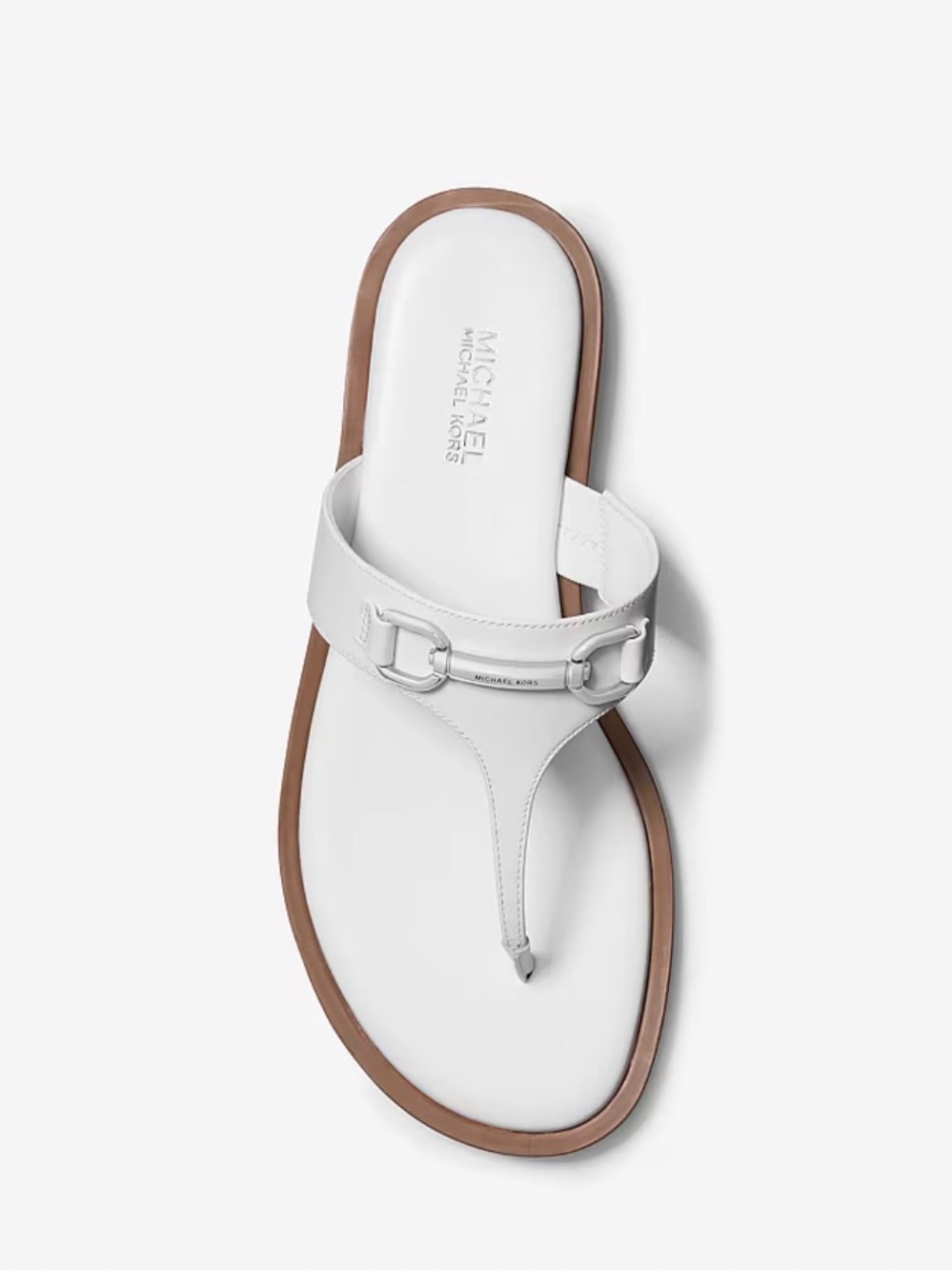 Michael Kors White Leather Thong Sandal with Brown Trim